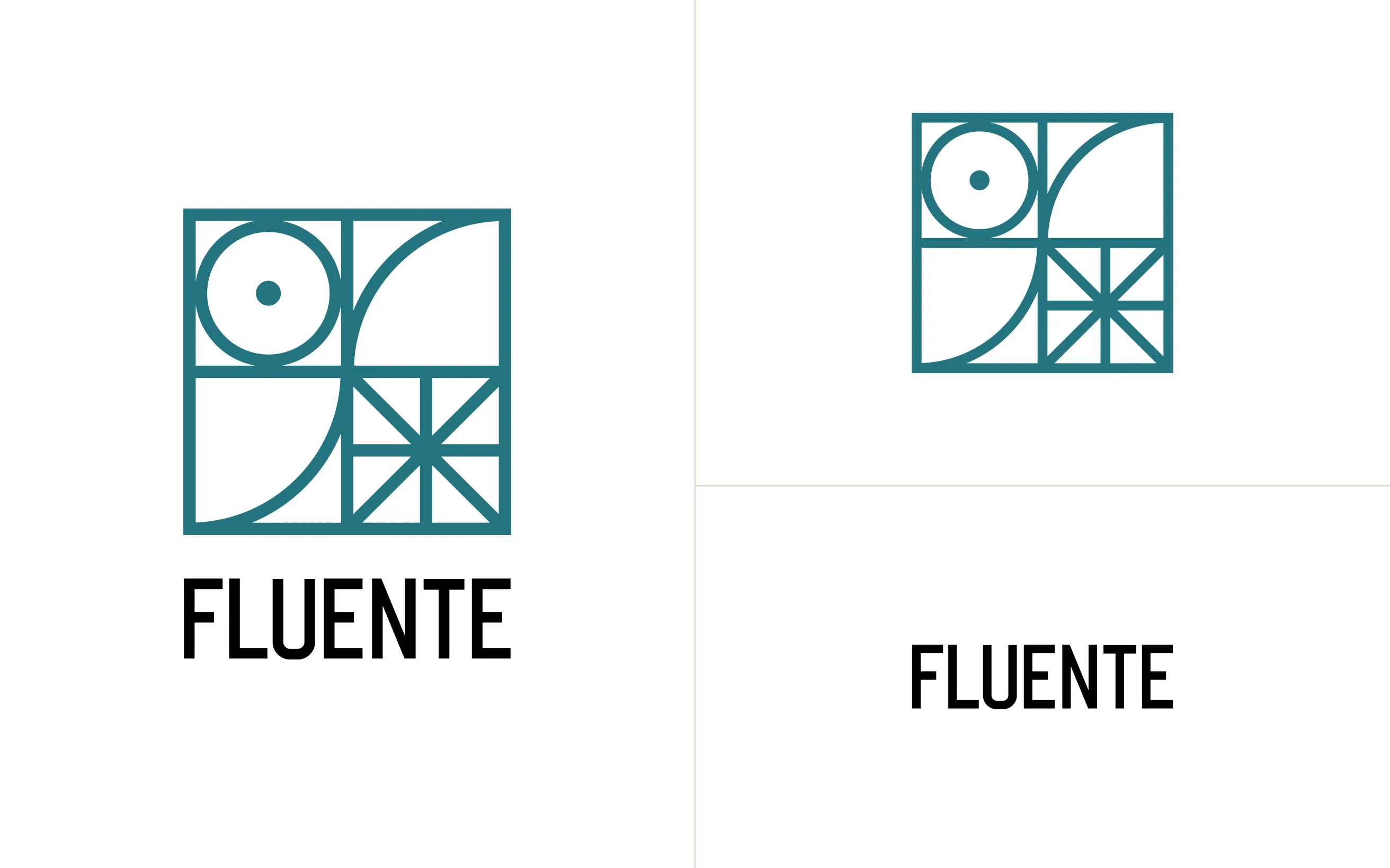 El logotipo compuesto de Fluente y, al lado, el símbolo y el nombre por separado: el símbolo en azul y el nombre en negro, sobre blanco.