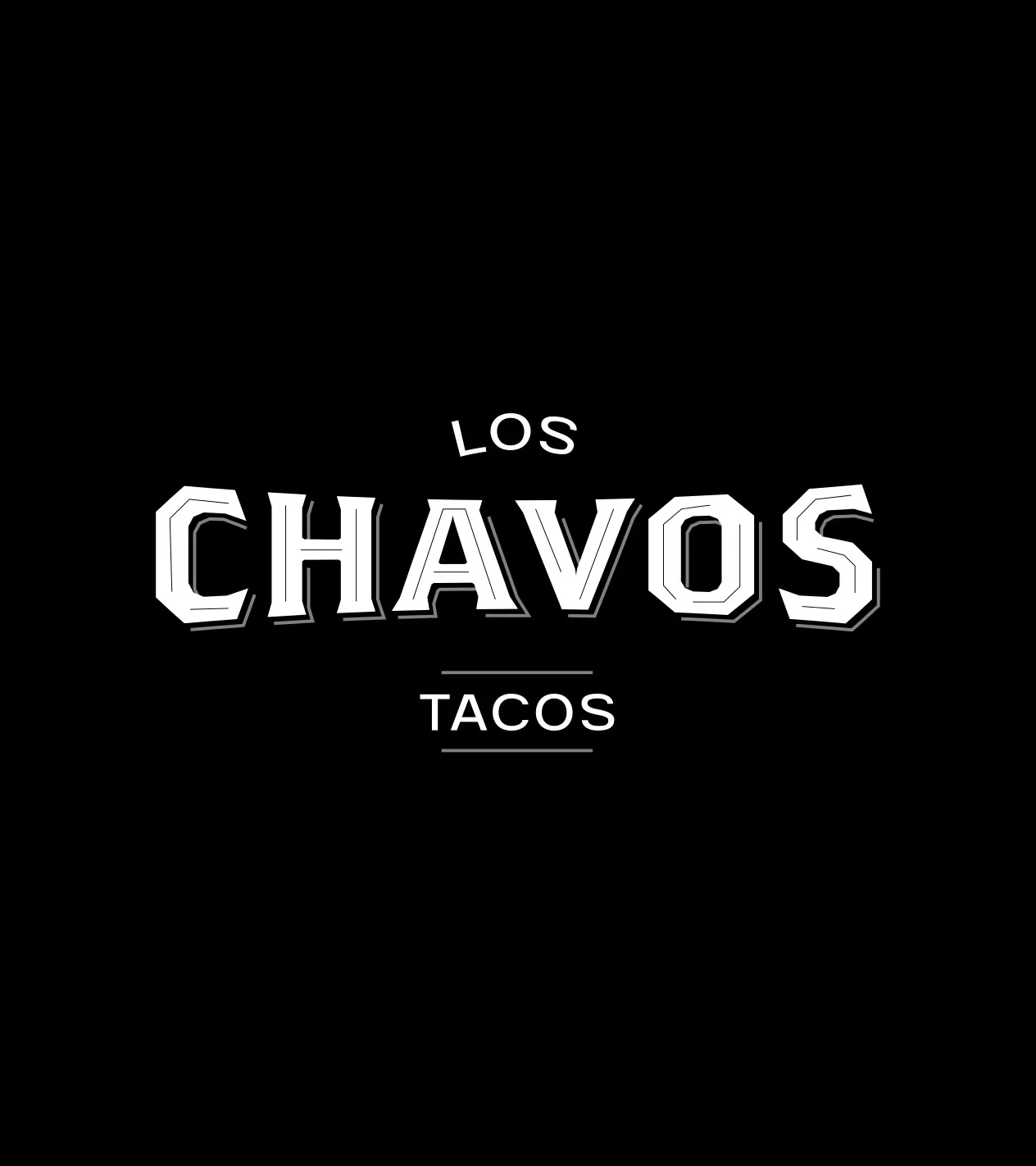 Logotipo de Los Chavos en blanco con sombra gris, sobre negro.
